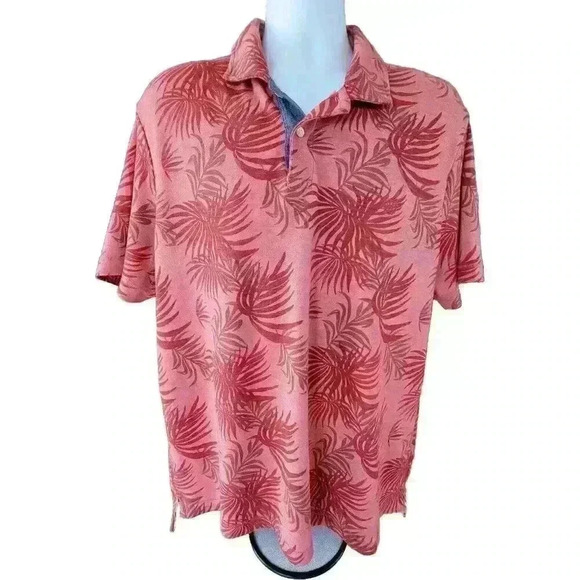 Chaps Other - Chaps Mens Seacoast Wash Slub Pique Polo Shirt Short Sleeves Salmon Palm Size XL